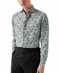 Blue Soft Mosaic Flower Print Slim Fit Linen Shirt L/S SHIRTS Eton