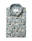 Blue Soft Mosaic Flower Print Slim Fit Linen Shirt L/S SHIRTS Eton