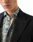 Blue Soft Mosaic Flower Print Slim Fit Linen Shirt L/S SHIRTS Eton