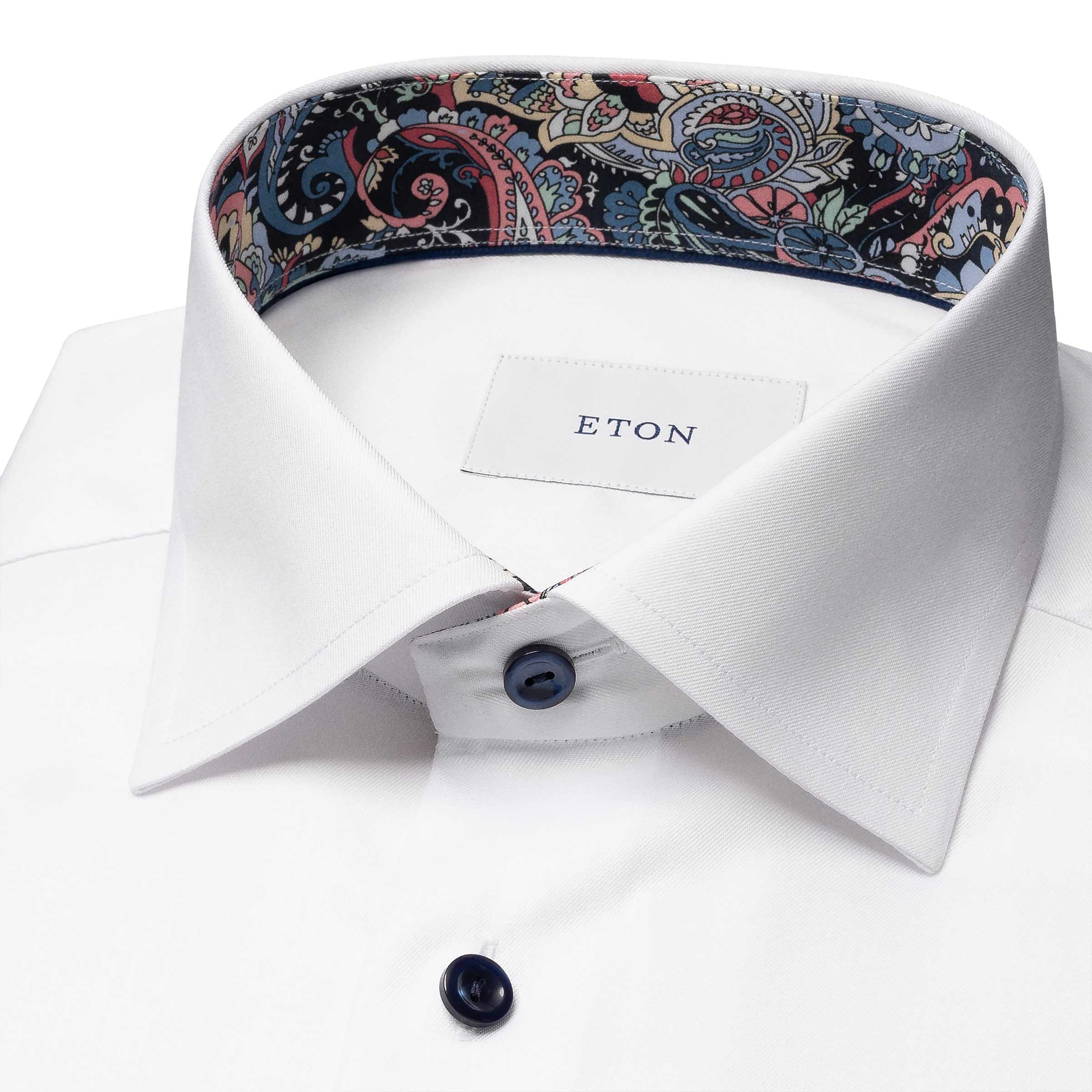 White Paisley Floral Contrast Signature Twill Slim Fit Shirt L/S SHIRTS Eton