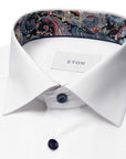 White Paisley Floral Contrast Signature Twill Slim Fit Shirt