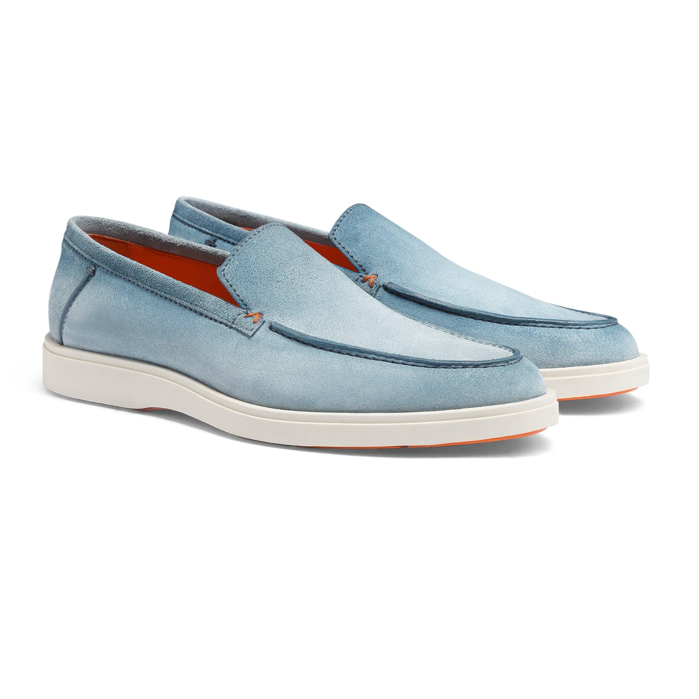 Light Blue Suede Slip-On Loafers SHOES Santoni