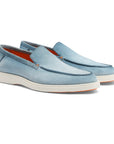 Light Blue Suede Slip-On Loafers SHOES Santoni