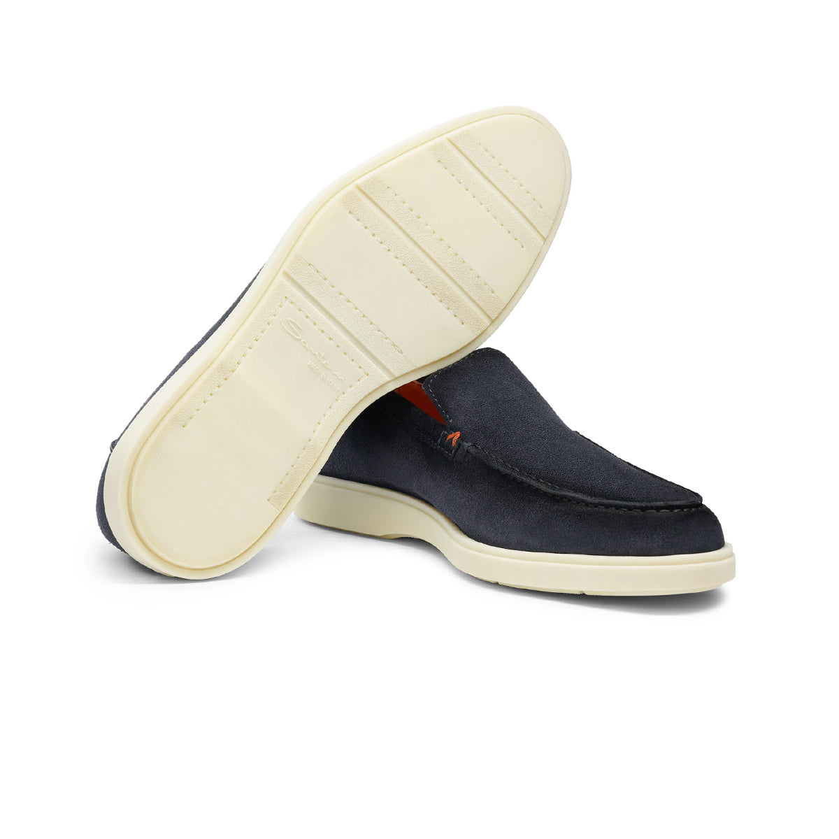 Navy Blue Suede Slip-On Loafers SHOES Santoni