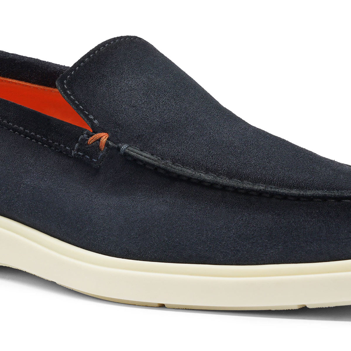 Navy Blue Suede Slip-On Loafers SHOES Santoni