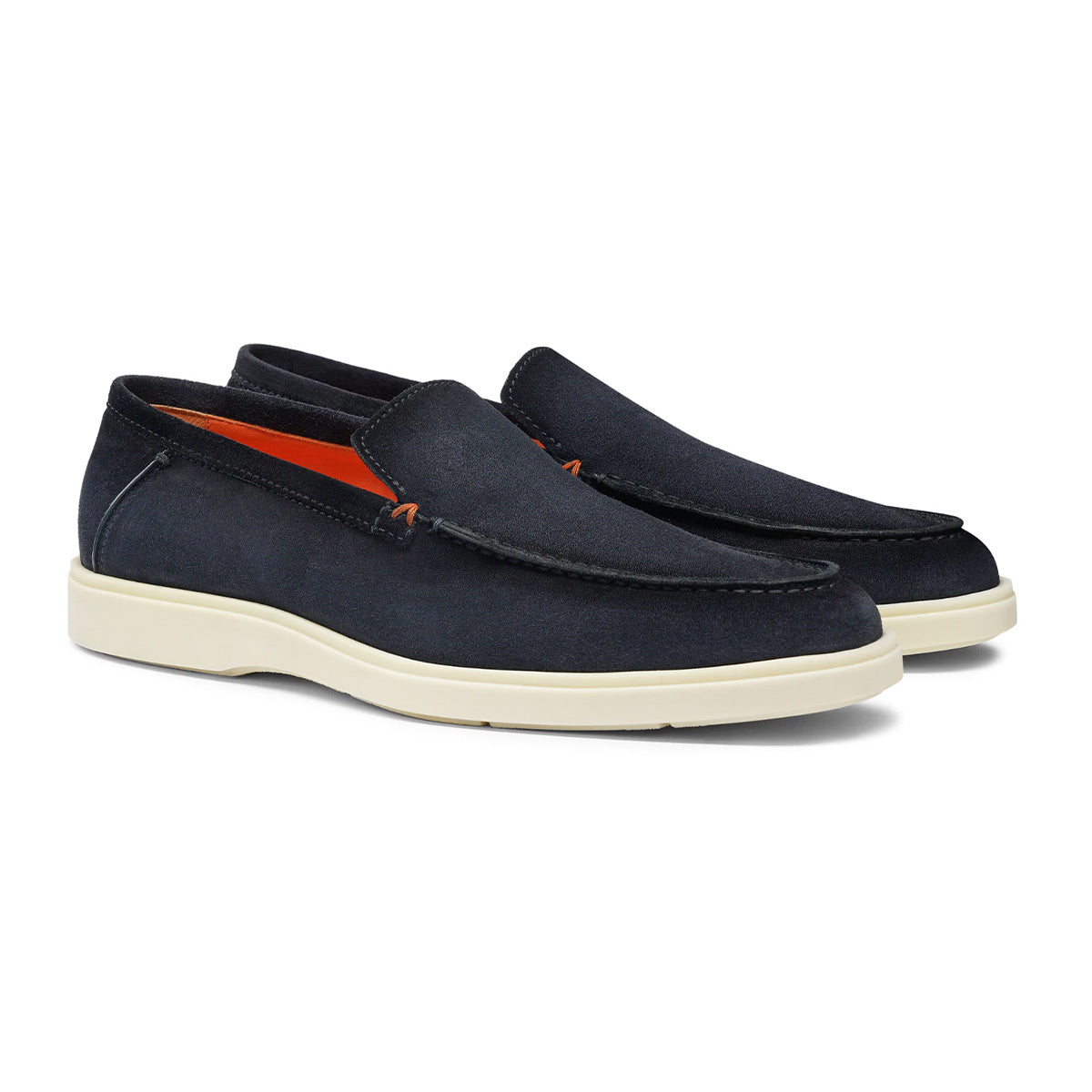 Navy Blue Suede Slip-On Loafers SHOES Santoni