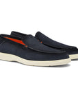 Navy Blue Suede Slip-On Loafers SHOES Santoni