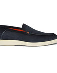 Navy Blue Suede Slip-On Loafers SHOES Santoni