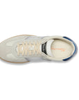 White, Grey and Blue Double Buckle Oly Leather & Suede Sneaker SHOES Santoni