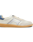 White, Grey and Blue Double Buckle Oly Leather & Suede Sneaker SHOES Santoni