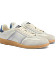 White, Grey and Blue Double Buckle Oly Leather & Suede Sneaker SHOES Santoni