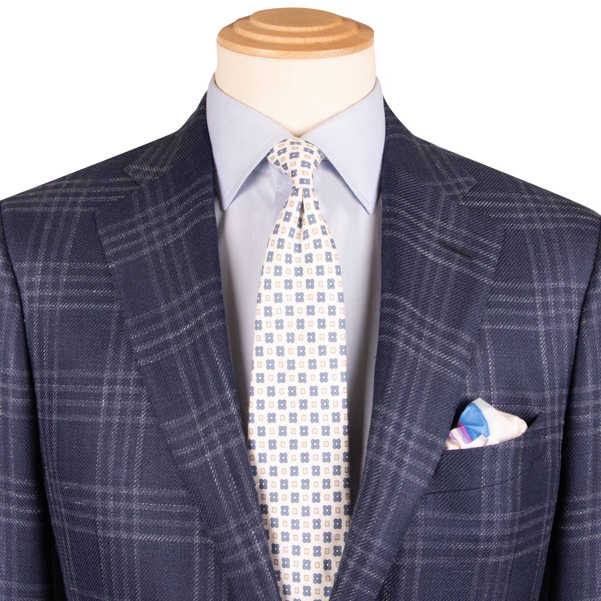 Navy Check Wool, Silk & Linen Jacket Robert Old