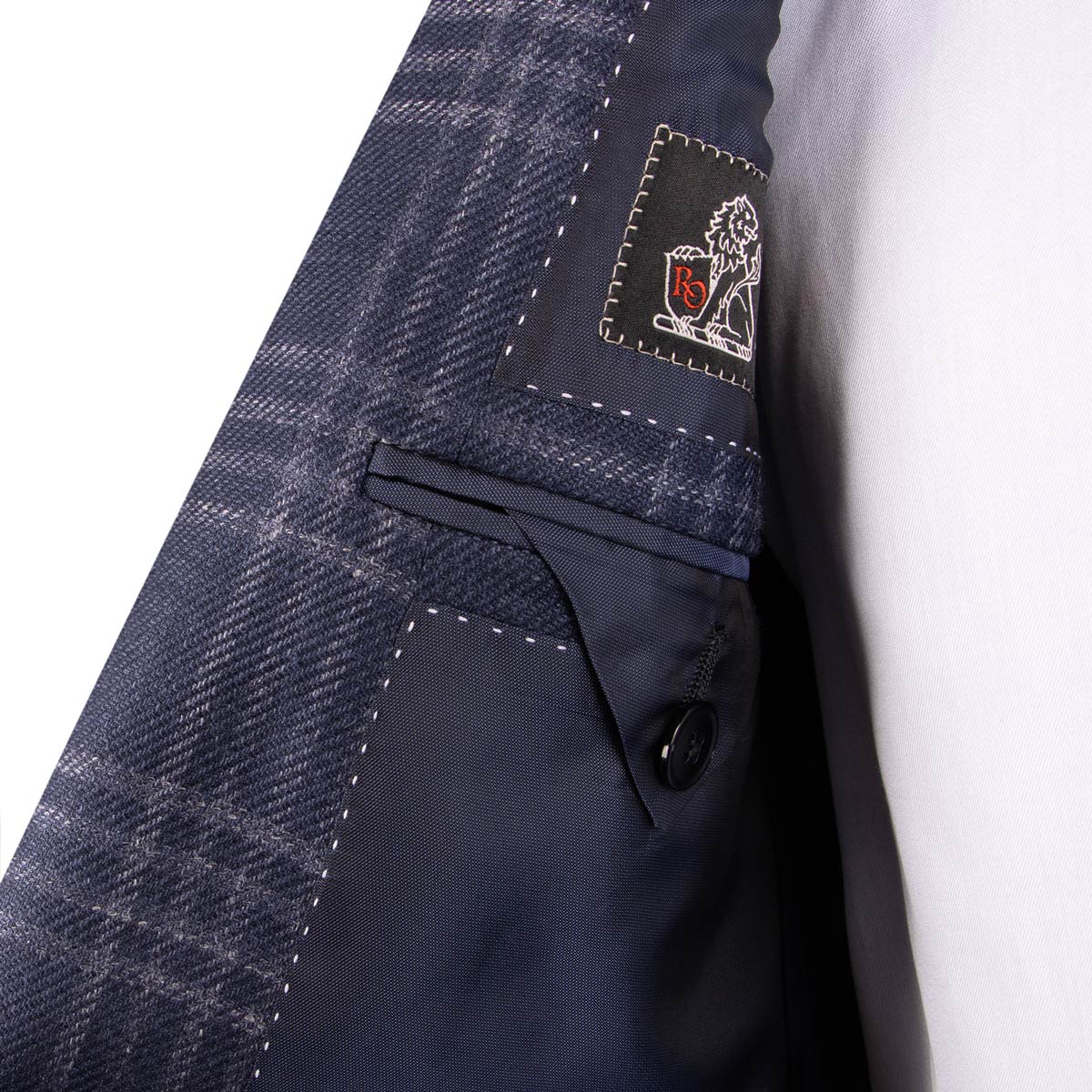 Navy Windowpane Check Wool, Silk & Linen Jacket JACKETS Robert Old