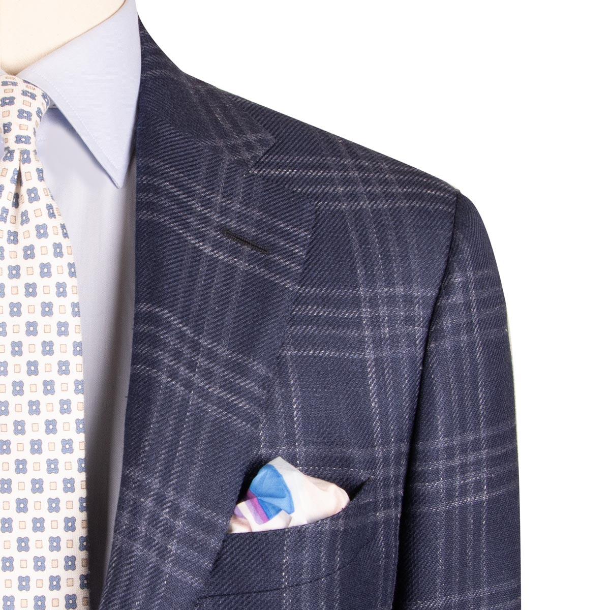 Navy Check Wool, Silk & Linen Jacket Robert Old