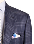 Navy Check Wool, Silk & Linen Jacket Robert Old