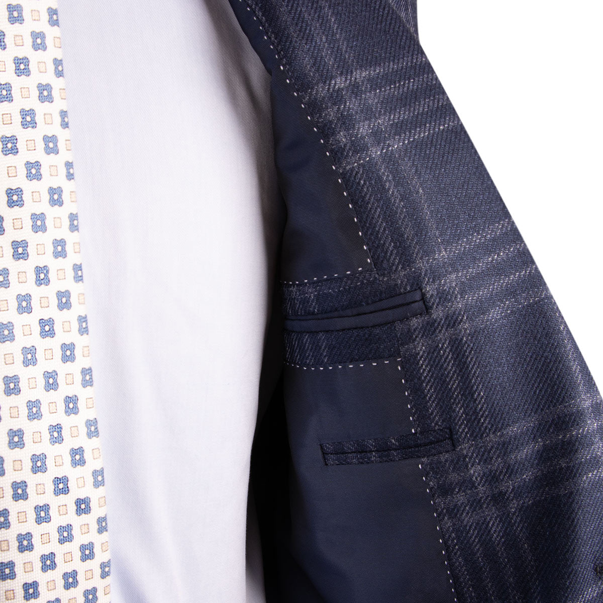 Navy Check Wool, Silk & Linen Jacket Robert Old