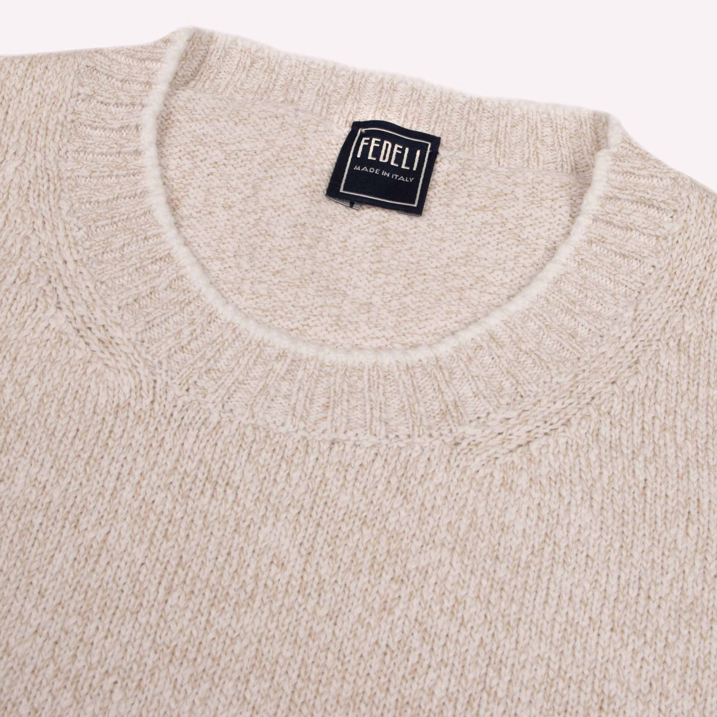 Beige Marl Crew Neck Cotton Sweater KNITWEAR FEDELI