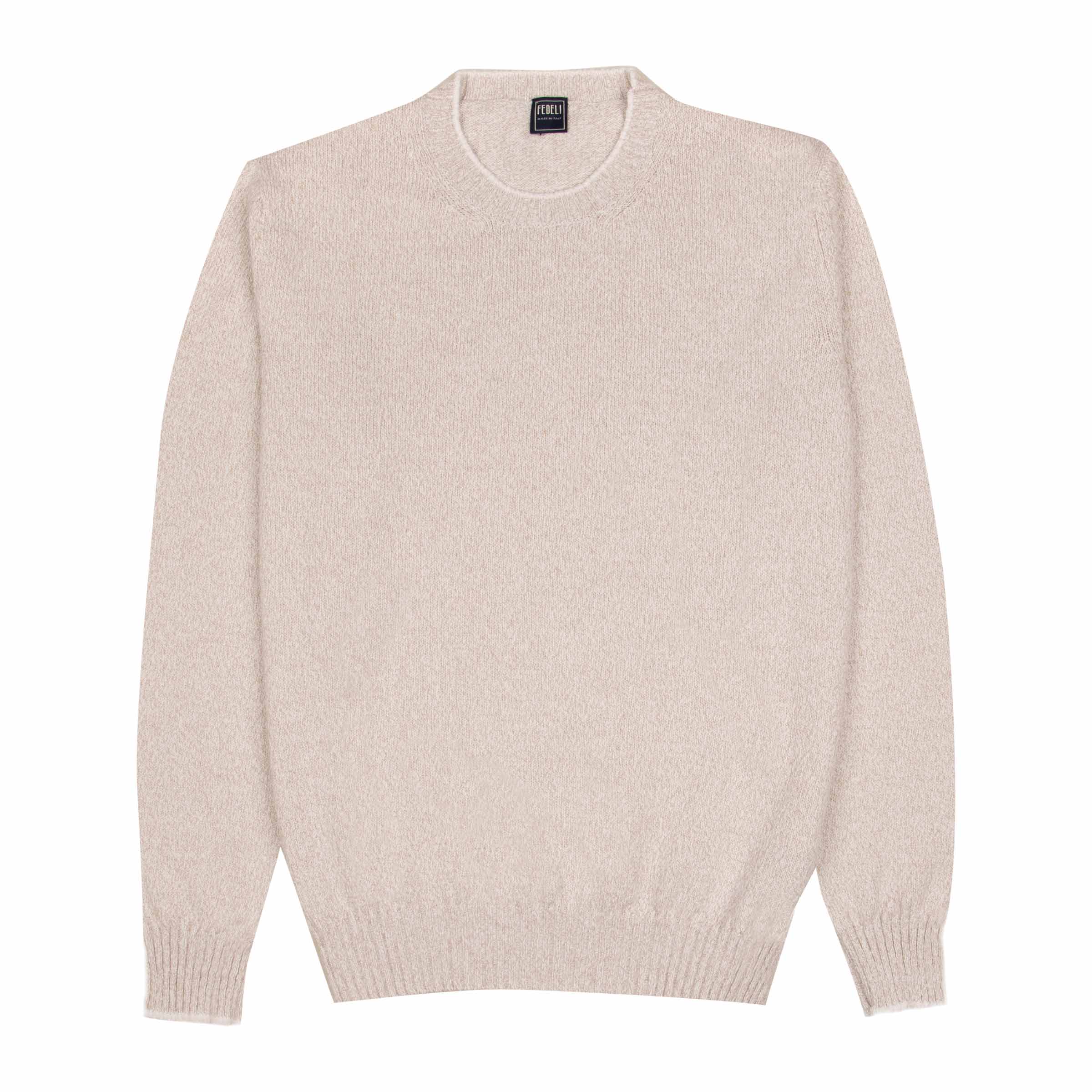 Beige Marl Crew Neck Cotton Sweater KNITWEAR FEDELI