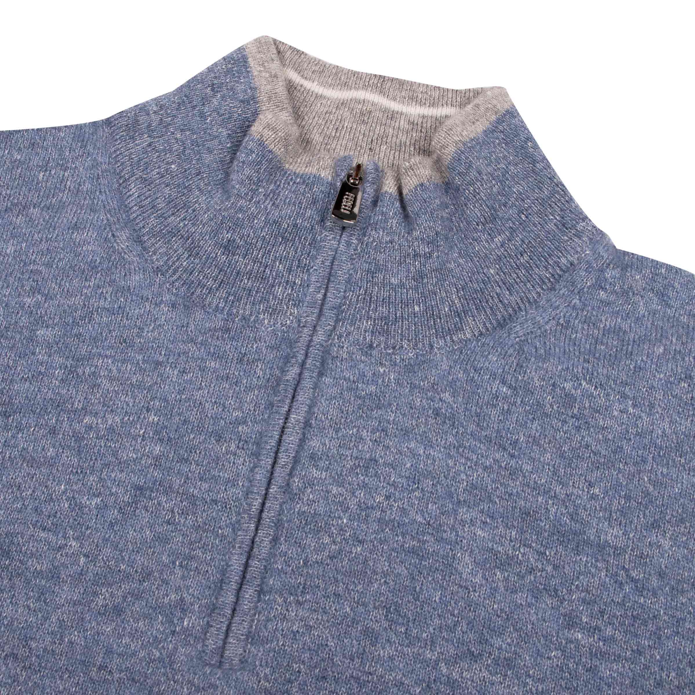 Blue Marl Cashmere and Linen Zip Neck Sweater KNITWEAR FEDELI