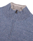 Blue Marl Cashmere and Linen Zip Neck Sweater KNITWEAR FEDELI