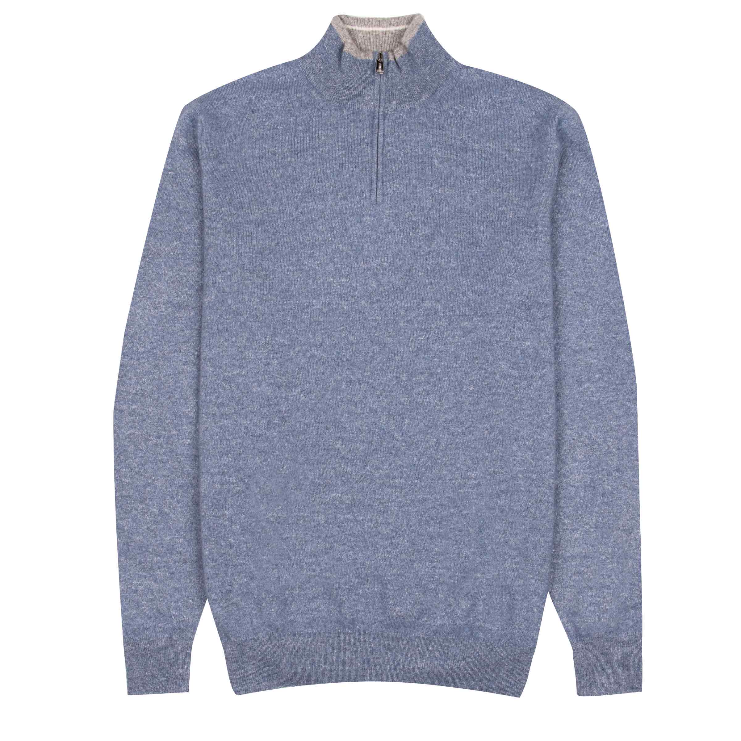 Blue Marl Cashmere and Linen Zip Neck Sweater KNITWEAR FEDELI