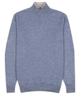 Blue Marl Cashmere and Linen Zip Neck Sweater KNITWEAR FEDELI