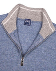 Blue Marl Cashmere and Linen Zip Neck Sweater KNITWEAR FEDELI