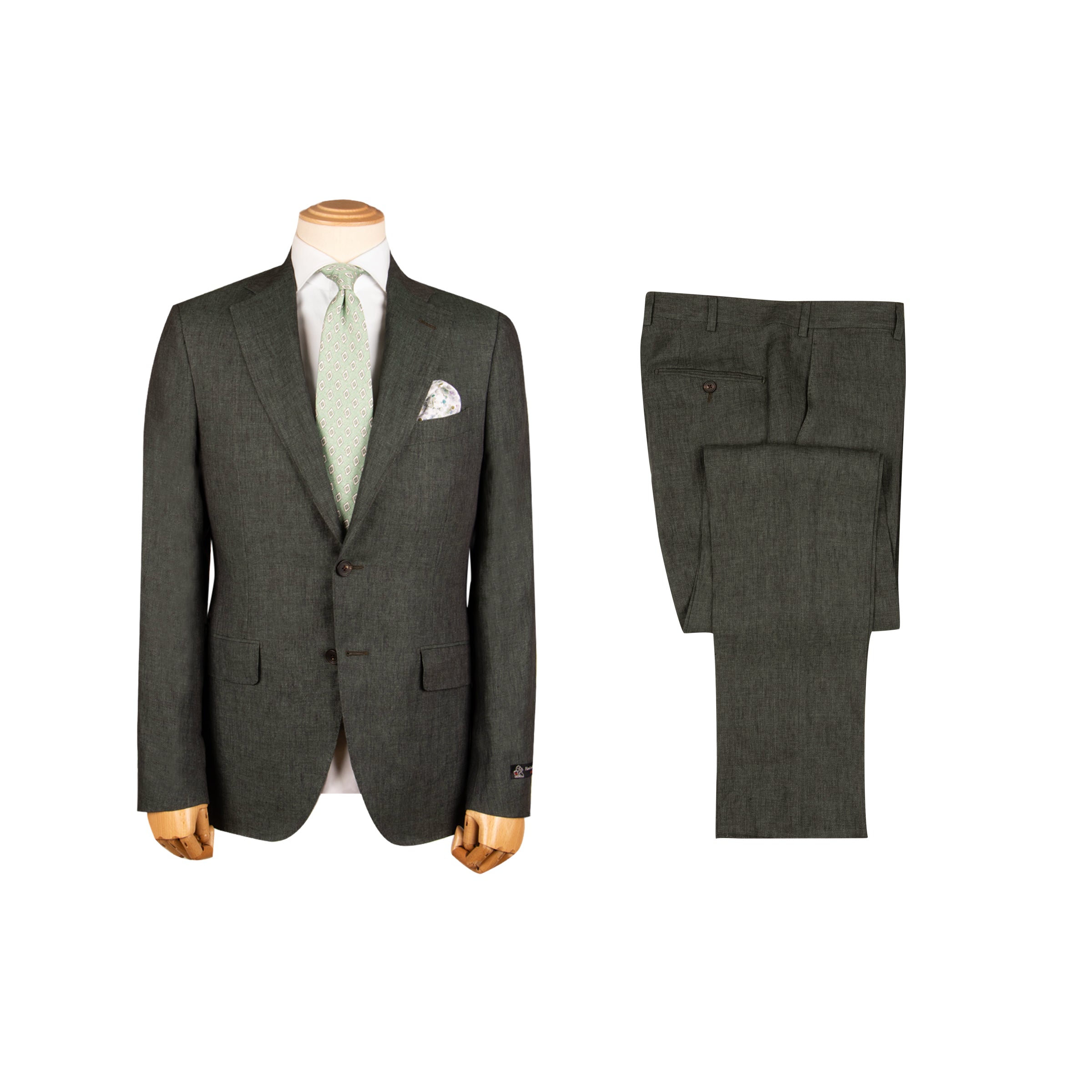 Dark Green Pure Linen Unlined Suit