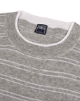 Grey & White Striped Cashmere & Linen Crew Neck Sweater KNITWEAR FEDELI