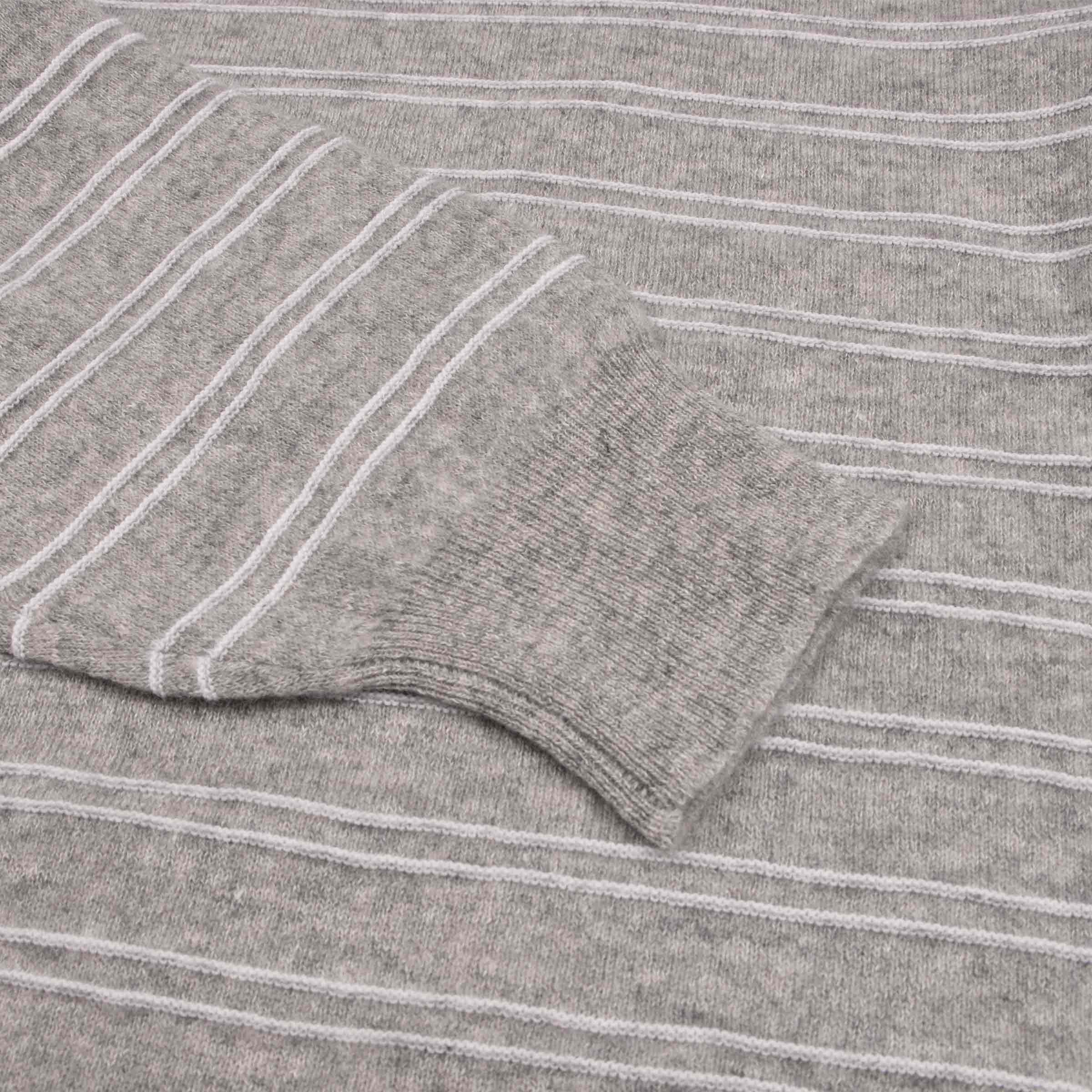 Grey &amp; White Striped Cashmere &amp; Linen Crew Neck Sweater KNITWEAR FEDELI