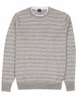 Grey & White Striped Cashmere & Linen Crew Neck Sweater KNITWEAR FEDELI