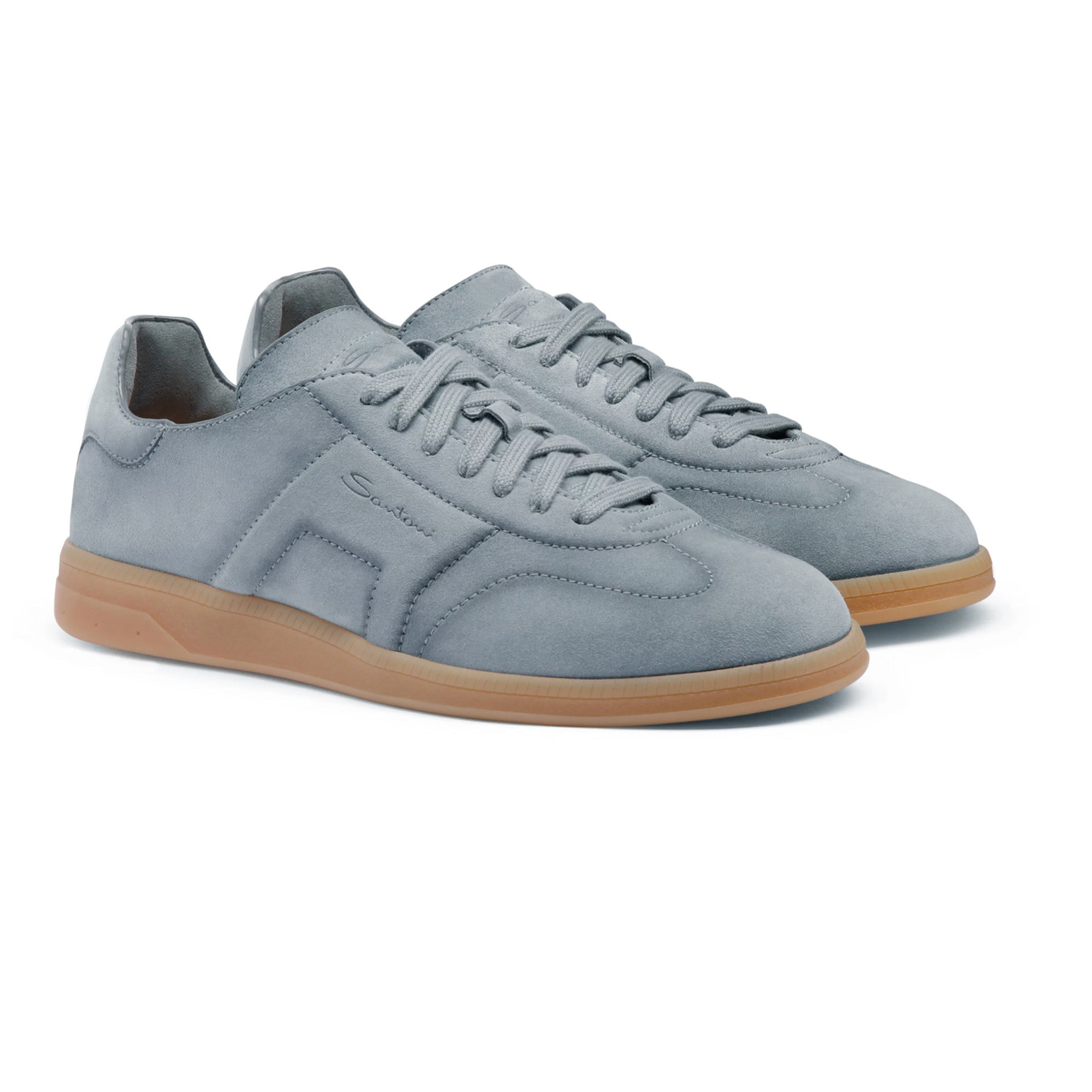 Dusty Blue Double Buckle Oly Suede Sneaker SHOES Santoni