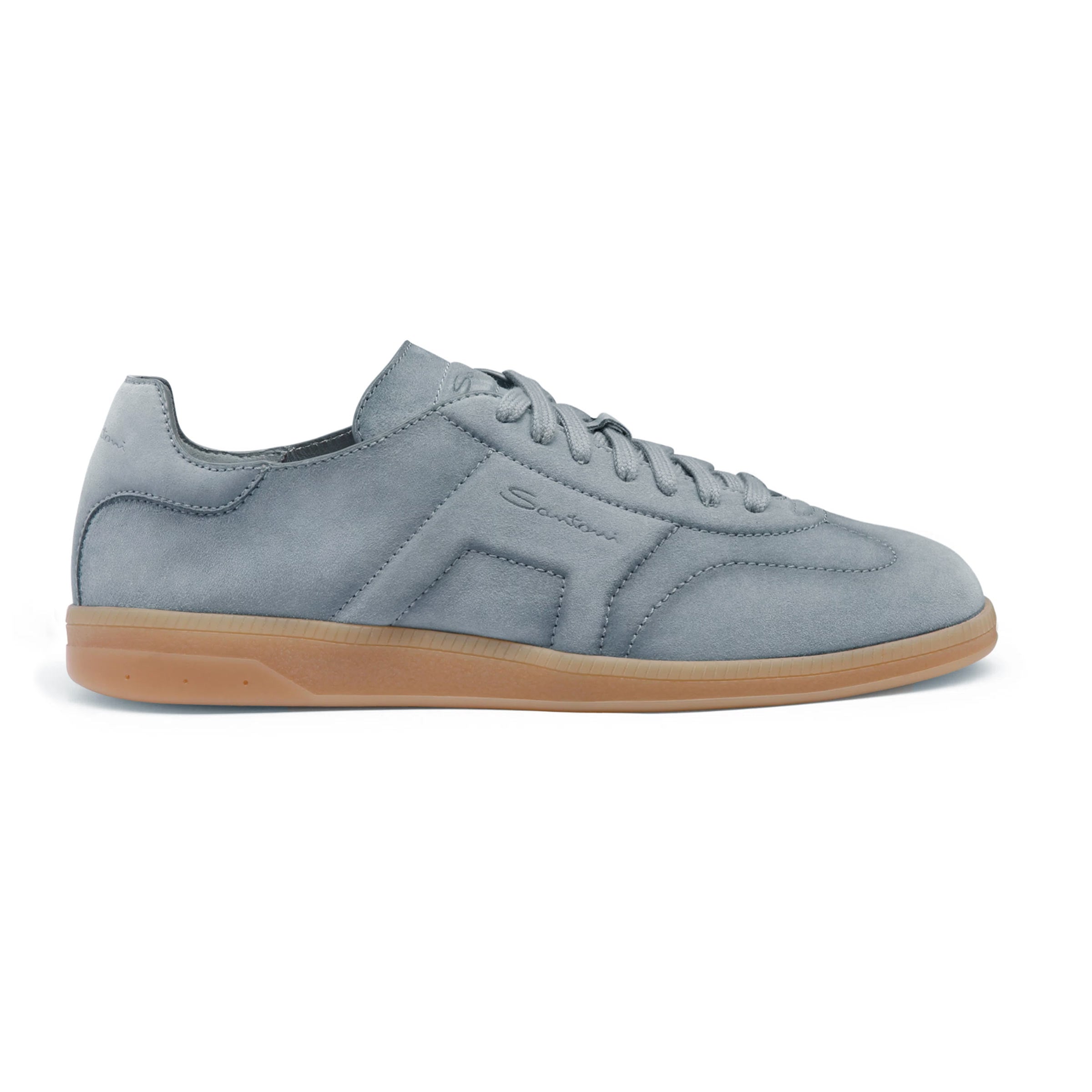 Dusty Blue Double Buckle Oly Suede Sneaker SHOES Santoni