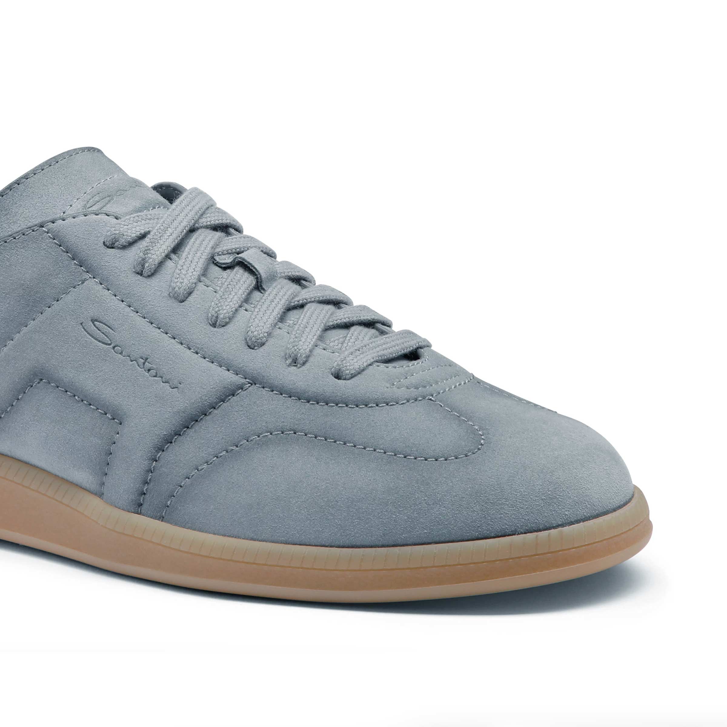 Dusty Blue Double Buckle Oly Suede Sneaker SHOES Santoni