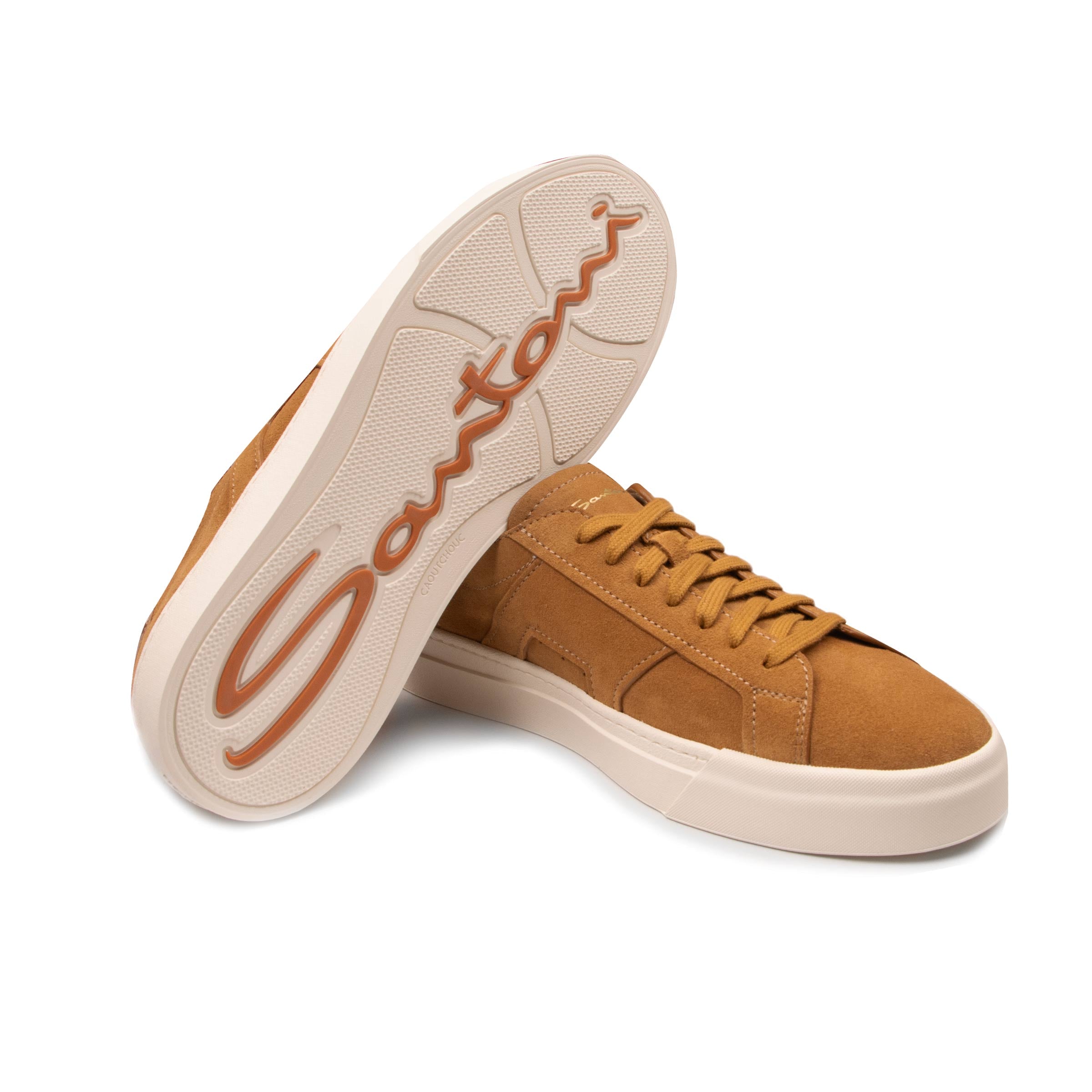 Tan Suede Double Buckle Sneaker SHOES Santoni