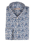 Navy & White Floral Print Italian Linen Long Sleeve Shirt