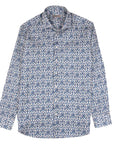 Navy & White Floral Print Italian Linen Long Sleeve Shirt