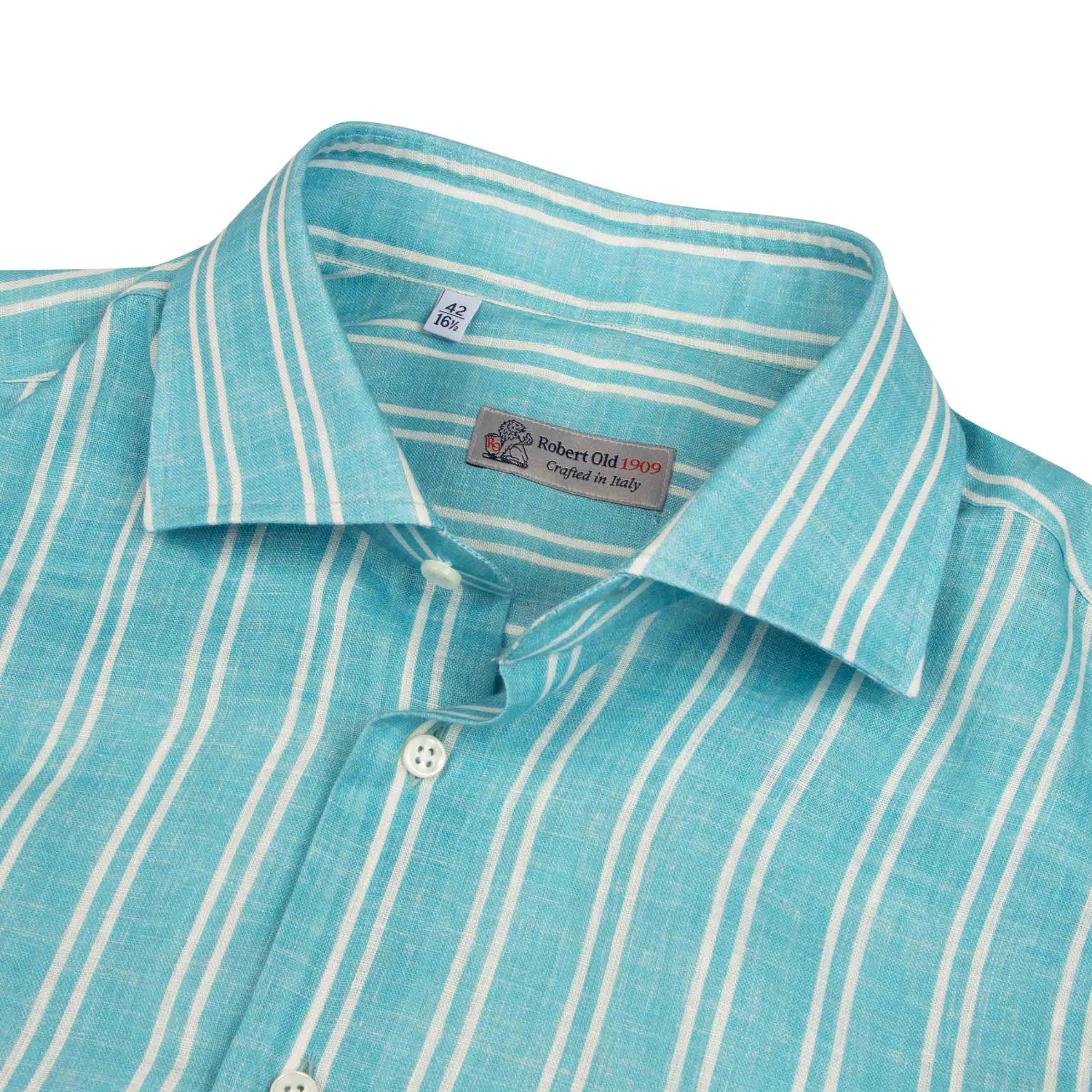 Turquoise Stripe Italian Linen Long Sleeve Shirt L/S SHIRTS Robert Old