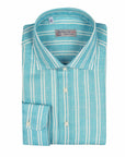 Turquoise Stripe Italian Linen Long Sleeve Shirt L/S SHIRTS Robert Old