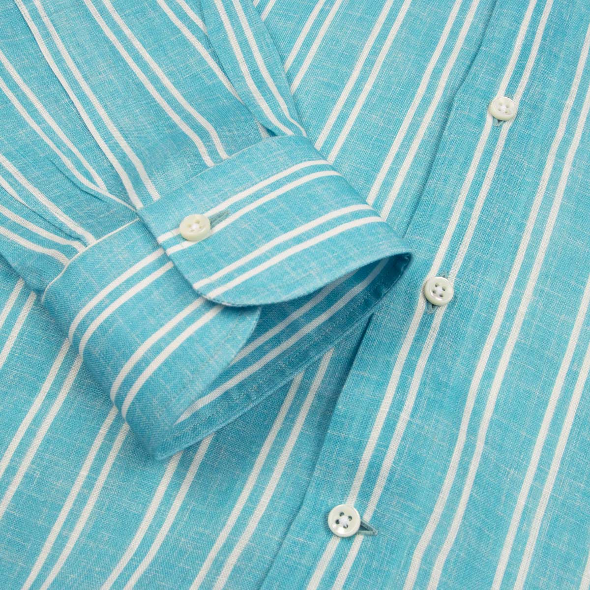 Turquoise Stripe Italian Linen Long Sleeve Shirt L/S SHIRTS Robert Old