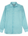 Turquoise Stripe Italian Linen Long Sleeve Shirt L/S SHIRTS Robert Old