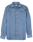 Navy Blue Stripe Italian Linen Long Sleeve Shirt