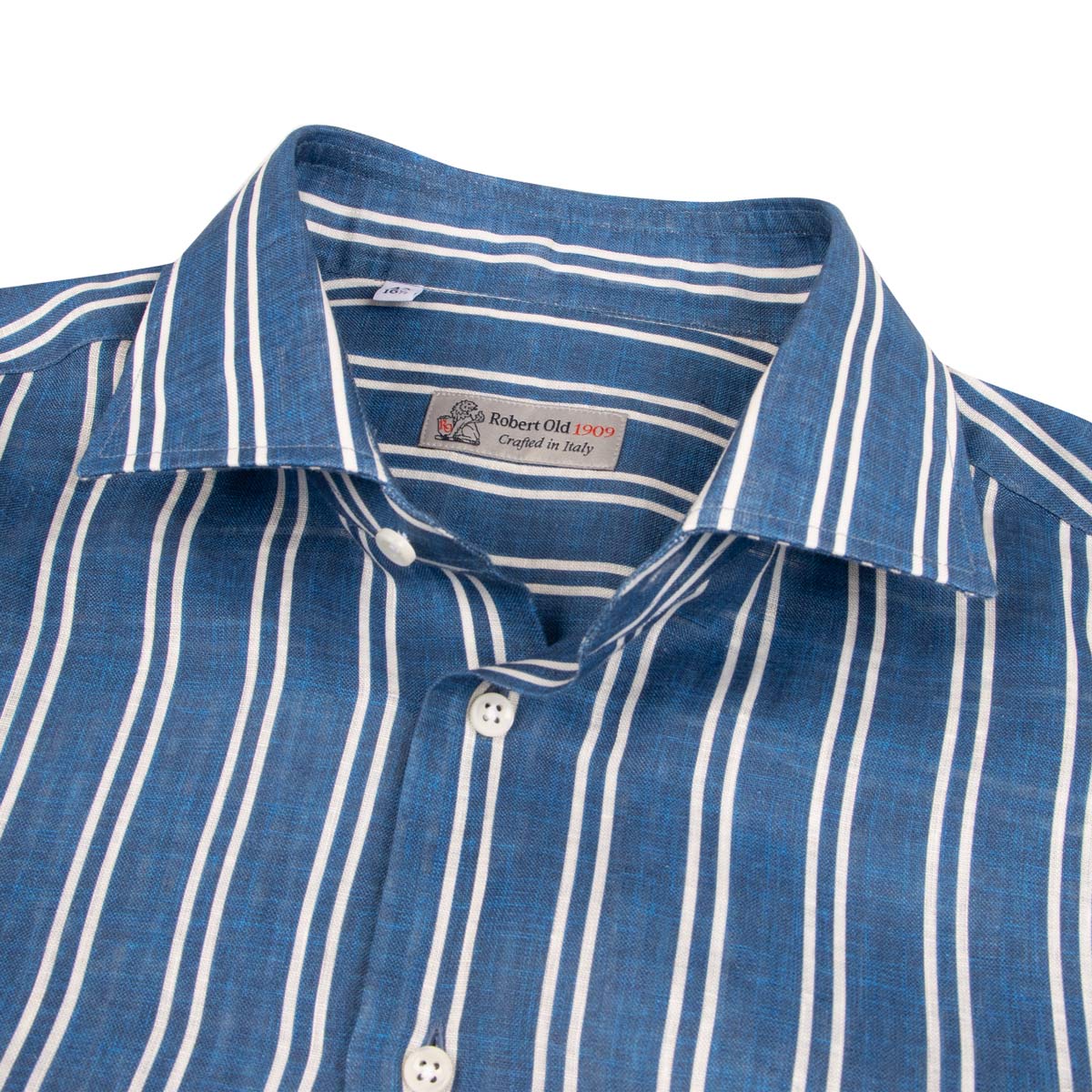 Navy Blue Stripe Italian Linen Long Sleeve Shirt L/S SHIRTS Robert Old