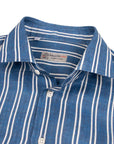 Navy Blue Stripe Italian Linen Long Sleeve Shirt