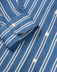 Navy Blue Stripe Italian Linen Long Sleeve Shirt