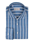 Navy Blue Stripe Italian Linen Long Sleeve Shirt