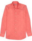 Peach Orange Italian Linen Long Sleeve Shirt