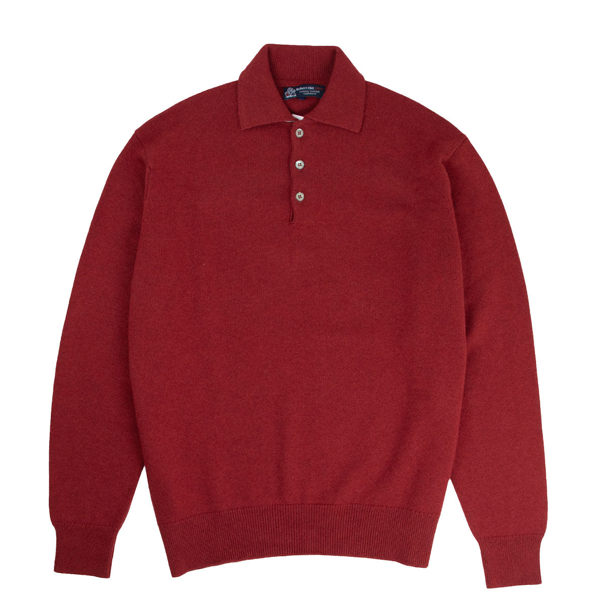 Russet Red Balvenie 3 Button 4ply Cashmere Polo Sweater  Robert Old   