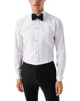 White Plissé Black Tie Slim Fit Tuxedo Shirt