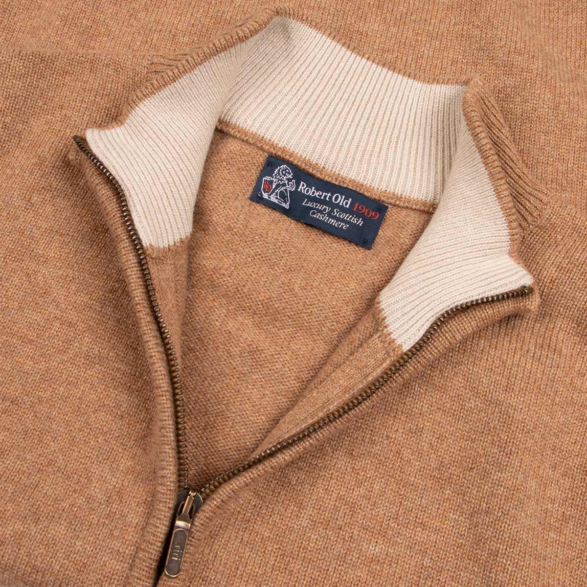 The Barra 4ply Full Zip Cashmere Cardigan - Savannah/Hessian CASHMERE Robert Old